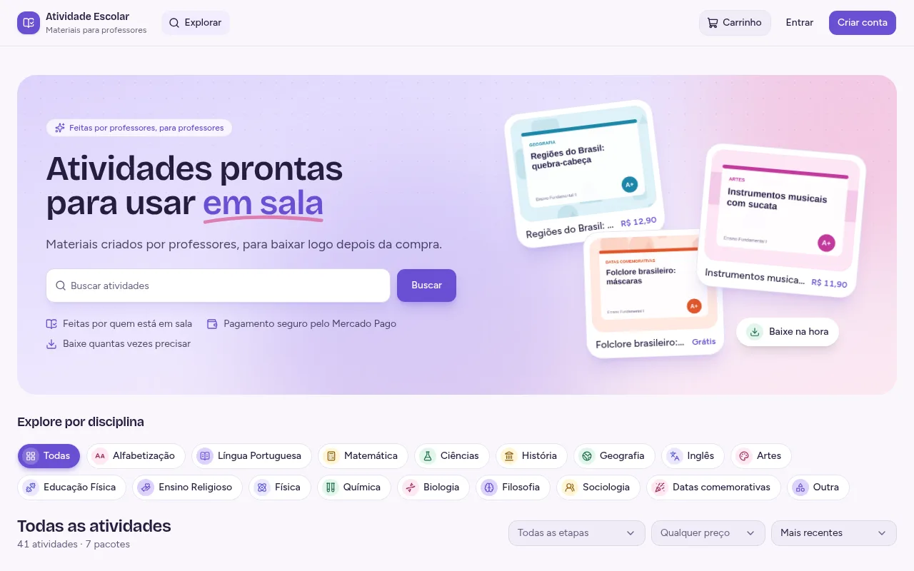 Tela do projeto Atividade Escolar