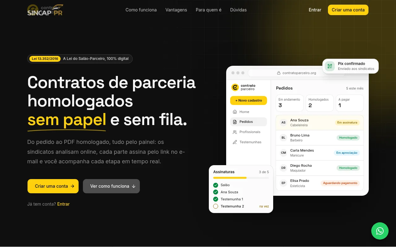 Tela do projeto Contrato Parceiro